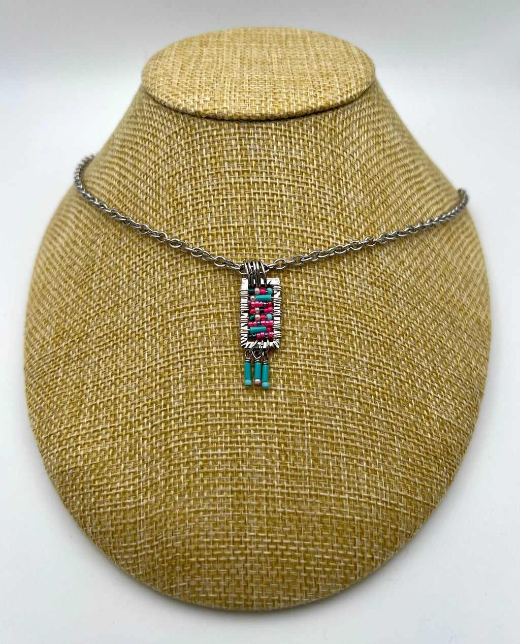 Pink and Aqua Beaded Pendant