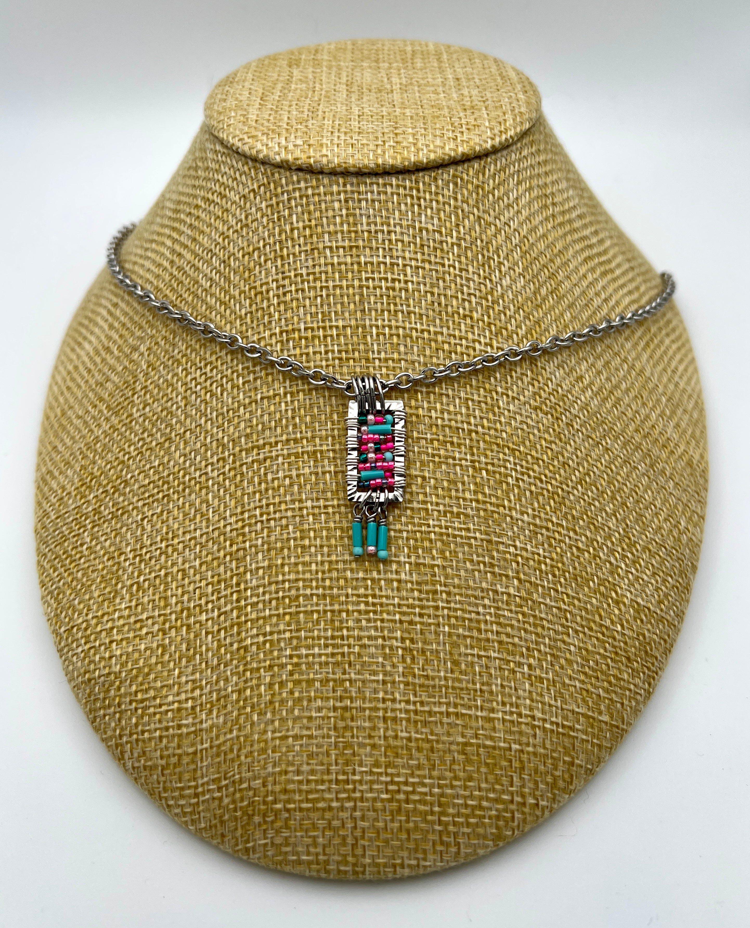 Pink and Aqua Beaded Pendant