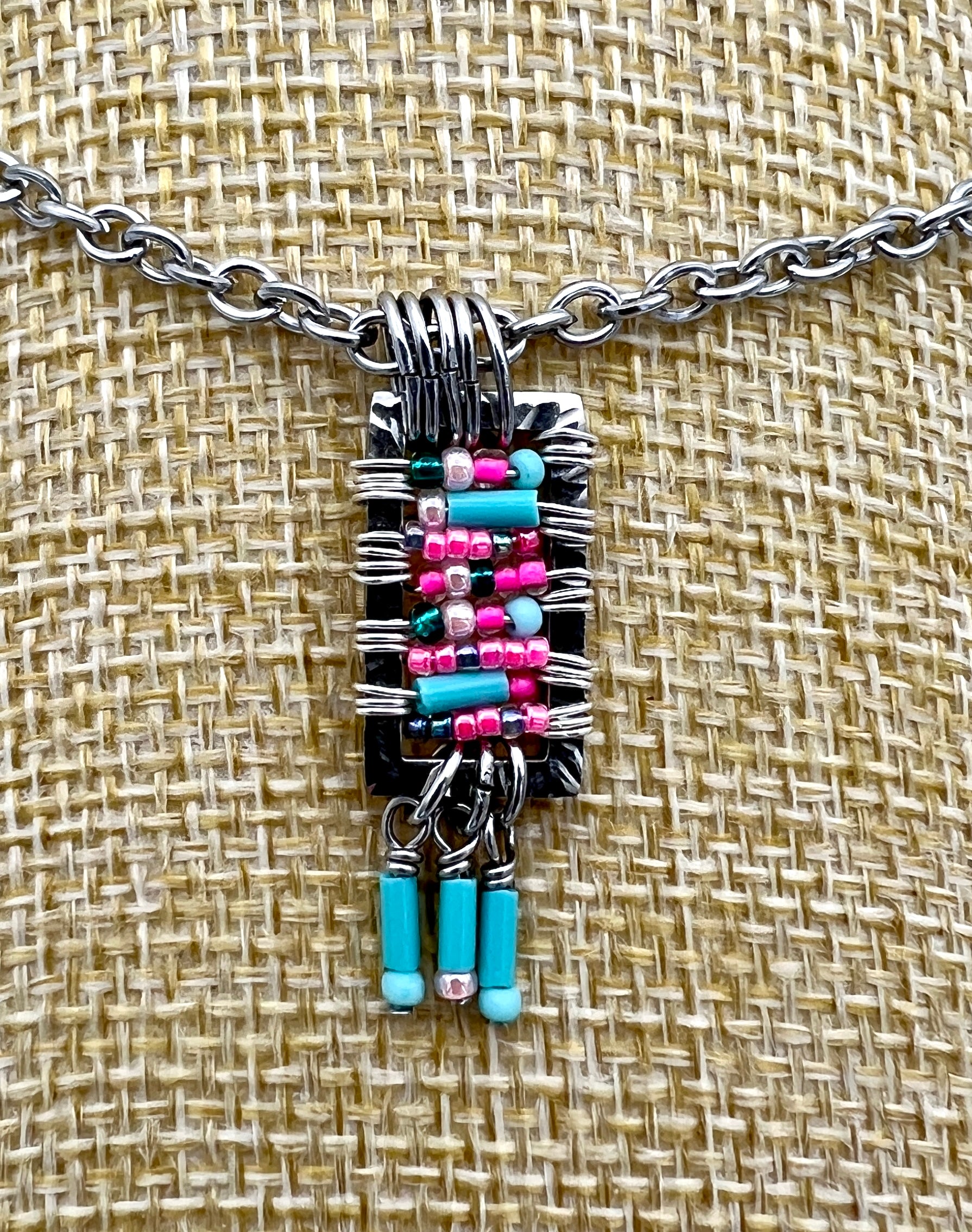 Pink and Aqua Beaded Pendant